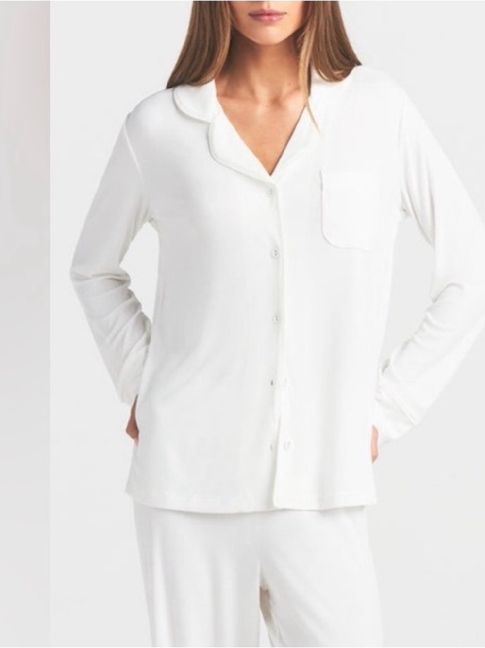 NWT SKIMS Soft Ribbed Lounge Long Sleeve Sleep PJ Button Down Top XL